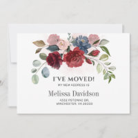 I’ve Moved Burgundy Floral Botanical Announcement