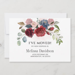 I’ve Moved Burgundy Floral Botanical Announcement