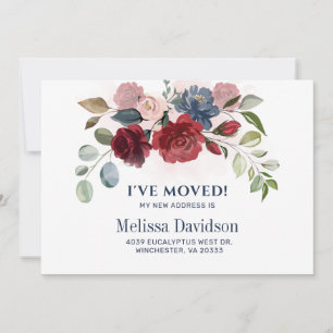 I’ve Moved Burgundy Floral Botanical Moving Announcement
