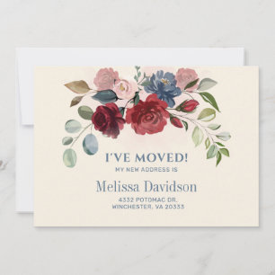 I’ve Moved Burgundy Floral Moving Announcement