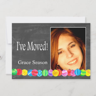 I´ve Moved watercolor baubles photo card