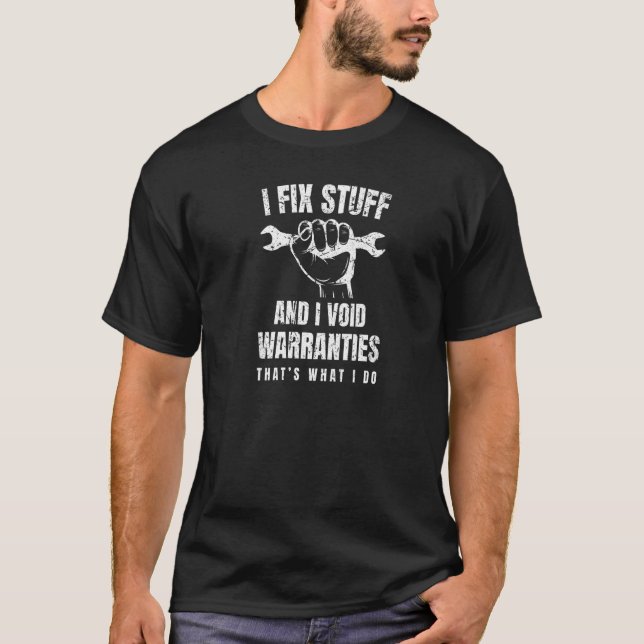 I Void Warranties Funny Mechanic, Car Engine Repai T-Shirt (Front)