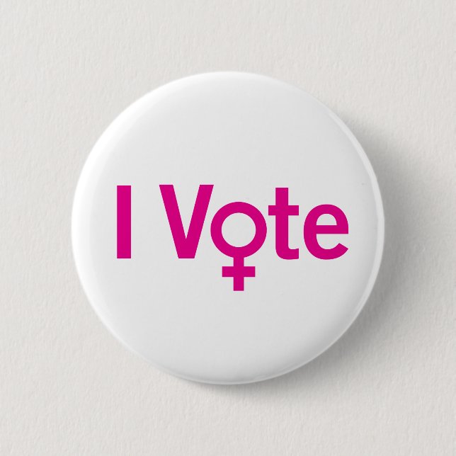I Vote Button - Pink on White (Customisable) (Front)
