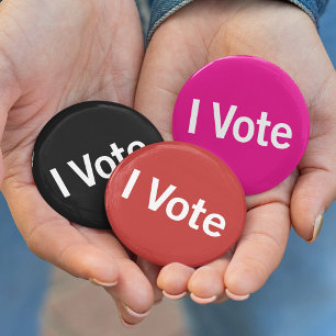 I Vote Button - White on Black (Customisable)