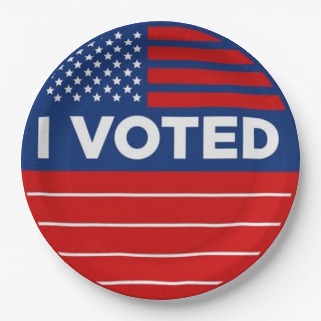 I VOTED Red White and Blue Vote Political Paper Plate (Front)