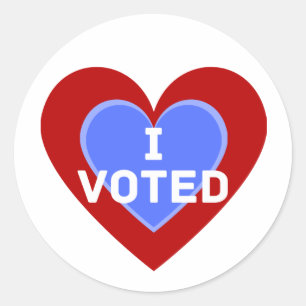 "I Voted" Round Sticker with Heart Design