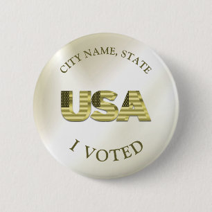I Voted USA Golden Elegant Election 6 Cm Round Badge