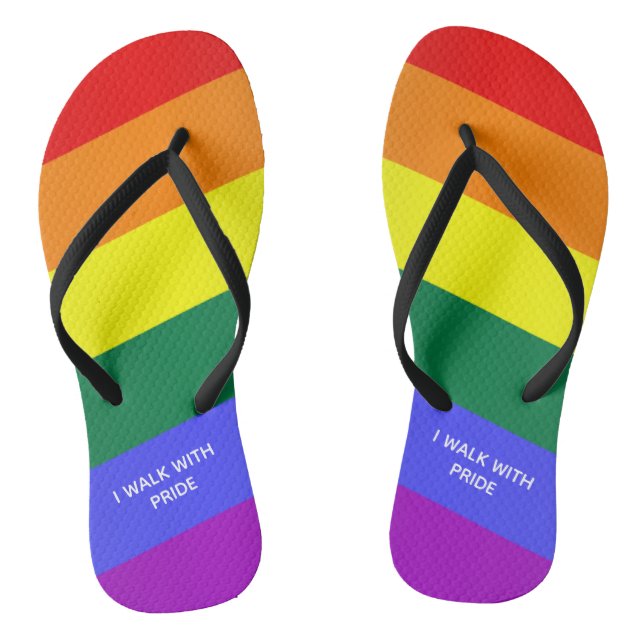 "I Walk With Pride" Rainbow Gay Pride Flag Thongs (Footbed)