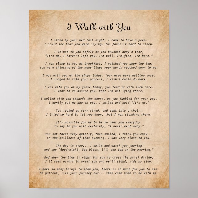 I Walk with You Dog Sympathy Poem Poster (Front)