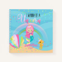 I Wanna Be A Unicorn Mermaid Princess Pink Gold Notebook