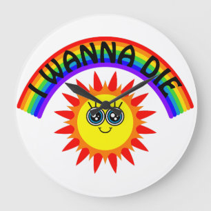 I Wanna Die - Rainbow Smiling Sun Large Clock