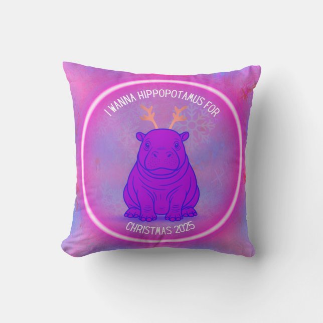 I Wanna Hippo For Christmas-Purple-Customizable- Cushion (Front)