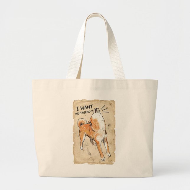 I Want a Boyfriend – Manifesting Shiba Inu Tote |  (Front)