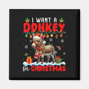 I Want A Donkey For Christmas Santa Donkey Farmer  Magnet