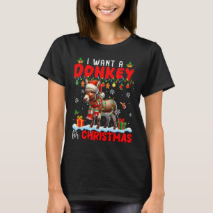 I Want A Donkey For Christmas Santa Donkey Farmer  T-Shirt