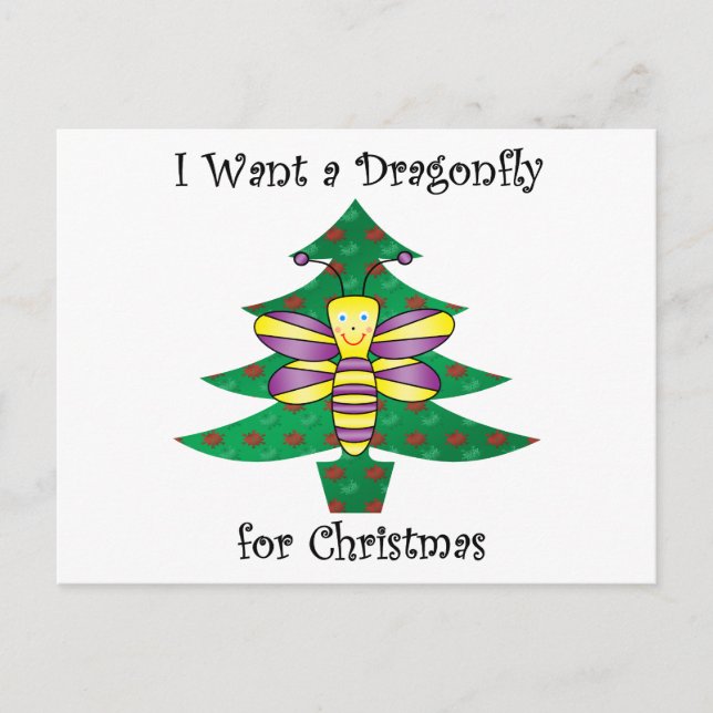 I want a dragonfly for christmas holiday postcard (Front)