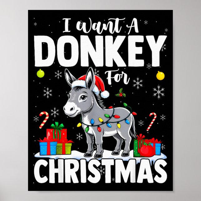 I Want A For Christmas Santa Hat Funny Xmas  Poster (Front)