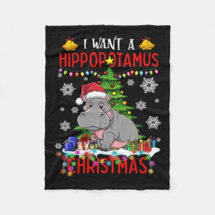 I Want A Hippopotamus For Christmas Cute Christmas Fleece Blanket