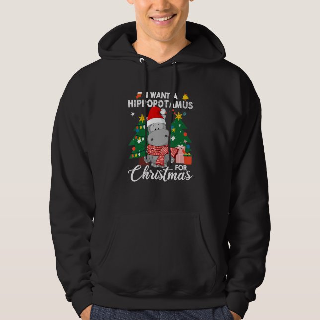 I Want A Hippopotamus For Christmas Cute Hippo Kid Hoodie (Front)