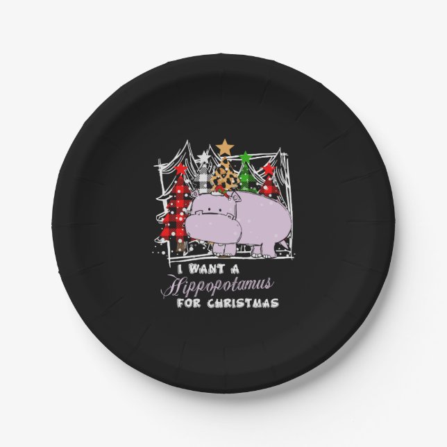 I Want A Hippopotamus For Christmas Funny Paper Plate (Front)