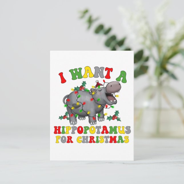 I Want A Hippopotamus For Christmas Funny Retro Postcard (Standing Front)