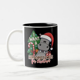 I Want a Hippopotamus for Christmas Hippo Family Two-Tone Coffee Mug