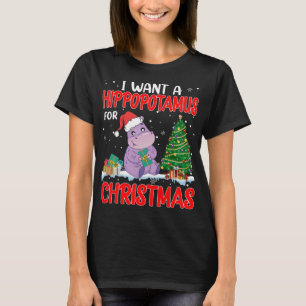 I Want A Hippopotamus For Christmas Lights Hippo X T-Shirt
