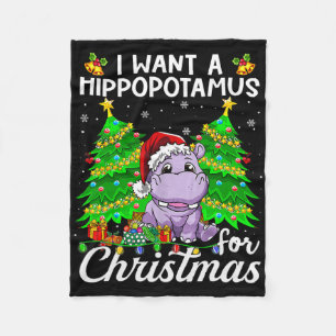 I Want A Hippopotamus For Christmas Lights Santa H Fleece Blanket