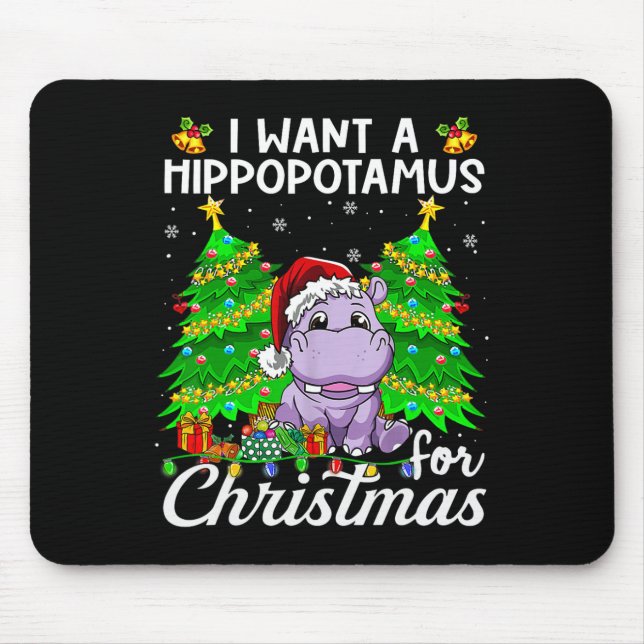 I Want A Hippopotamus For Christmas Lights Santa H Mouse Pad (Front)