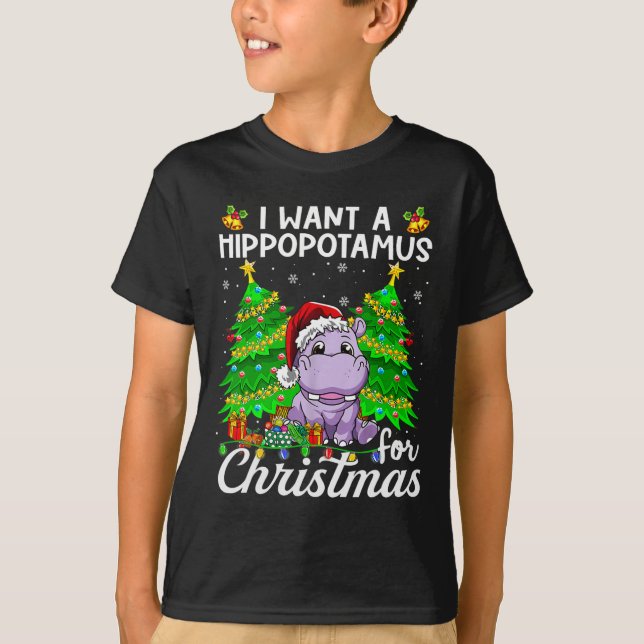 I Want A Hippopotamus For Christmas Lights Santa H T-Shirt (Front)