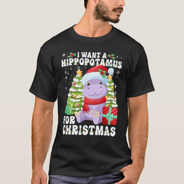 I Want A Hippopotamus For Christmas Lights Santa H T-Shirt (Front)
