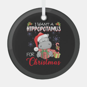 I Want A Hippopotamus For Christmas Xmas Hippo Glass Tree Decoration