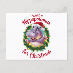 I Want A Hippopotamus For Christmas Xmas Hippo Holiday Postcard
