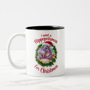 I Want A Hippopotamus For Christmas Xmas Hippo  Two-Tone Coffee Mug