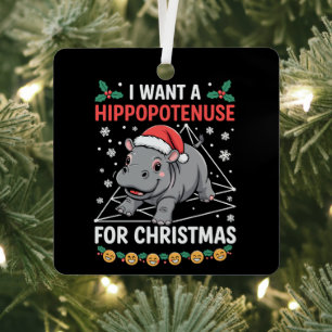 I Want A Hippopotenuse For Christmas Math Teacher Metal Tree Decoration