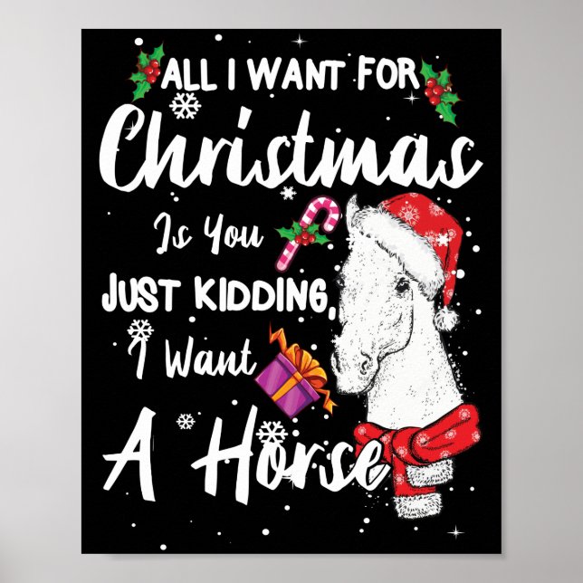 I Want A Horse For Christmas Santa's Hat Snow Poster (Front)