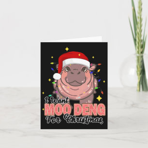 I Want A Moo Deng For Christmas Lights Hippopotamu Card