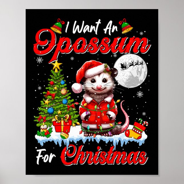 I Want An Opossum For Christmas Cute Santa Sungles Poster (Front)