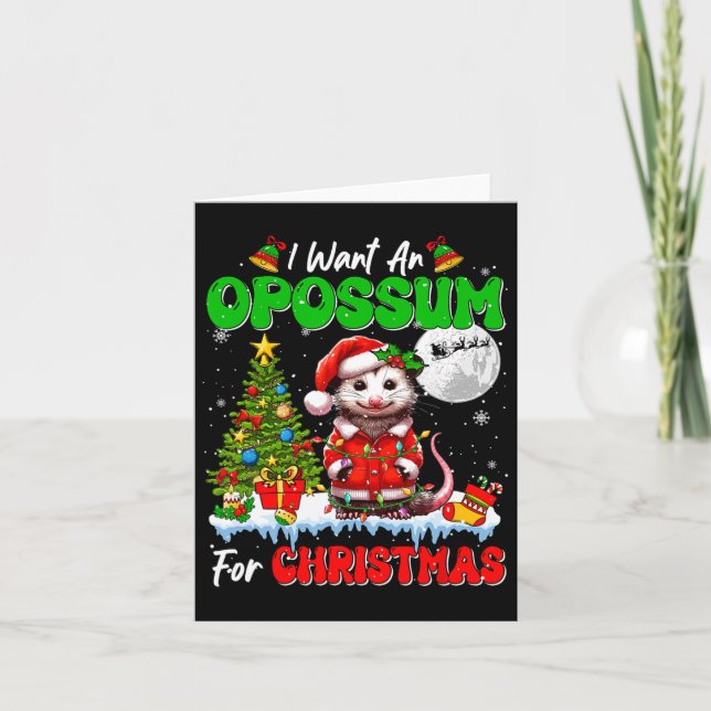 I Want An Opossum For Christmas Santa Sungles Flor Card (Front)