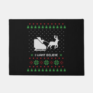 i want believe ugly cristmas sweater doormat
