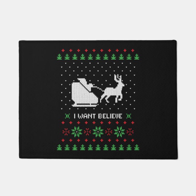i want believe ugly cristmas sweater doormat (Front)
