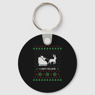 i want believe ugly cristmas sweater key ring