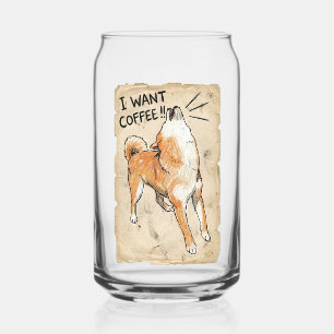 I Want Coffee – Screaming Shiba Inu Vintage Sketch Can Glass