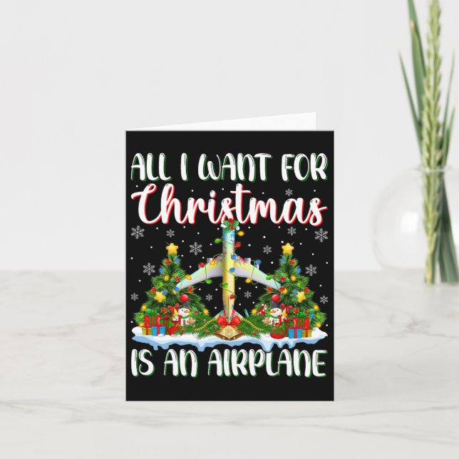 I Want For Christmas Is A Aeroplane Xmas Tree Ligh Card (Front)