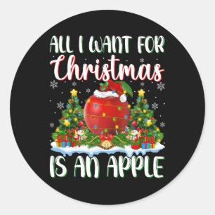 I Want For Christmas Is A Apple Xmas Tree Lights  Classic Round Sticker