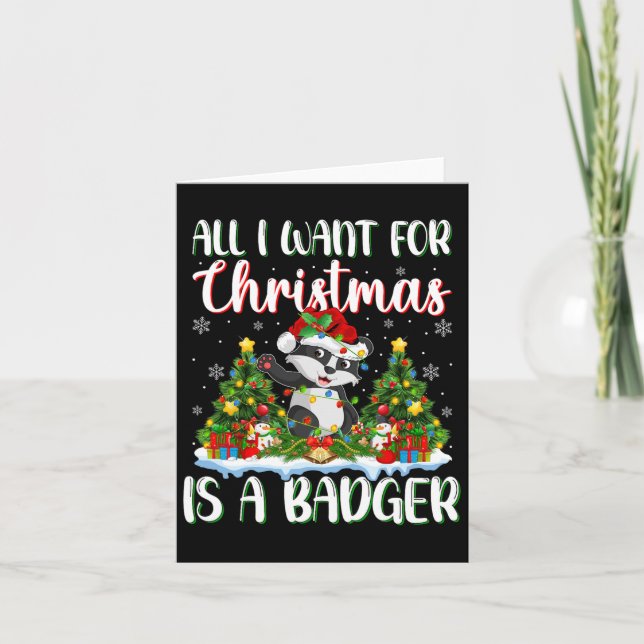 I Want For Christmas Is A Badger Xmas Tree Lights  Card (Front)