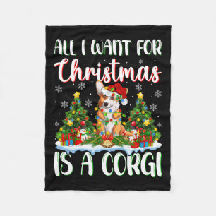 I Want For Christmas Is A Corgi Dog Xmas Tree Ligh Fleece Blanket