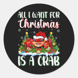 I Want For Christmas Is A Crab Xmas Tree Lights Classic Round Sticker