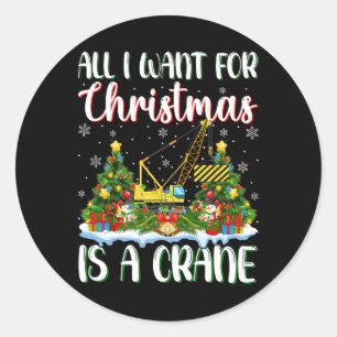 I Want For Christmas Is A Crane Xmas Tree Lights Classic Round Sticker