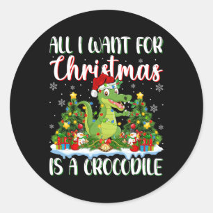 I Want For Christmas Is A Crocodile Xmas Tree Ligh Classic Round Sticker